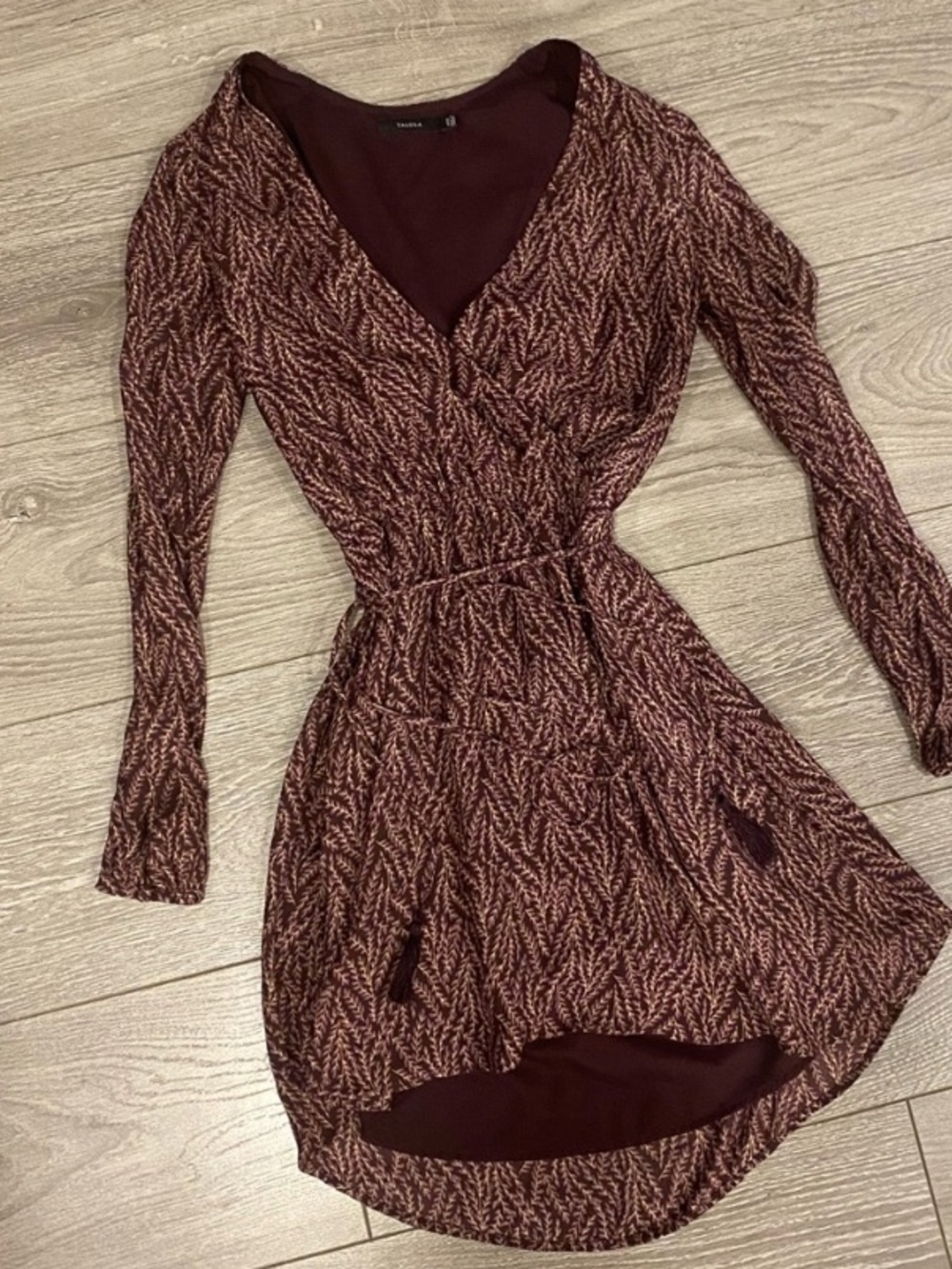 Talula Aritzia Long-Sleeve Burgundy Wrap Dress